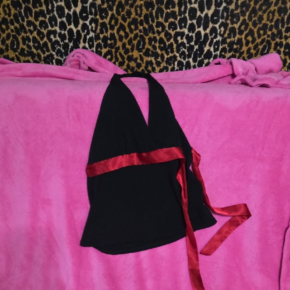 Black Halter Top with Red Ribbon